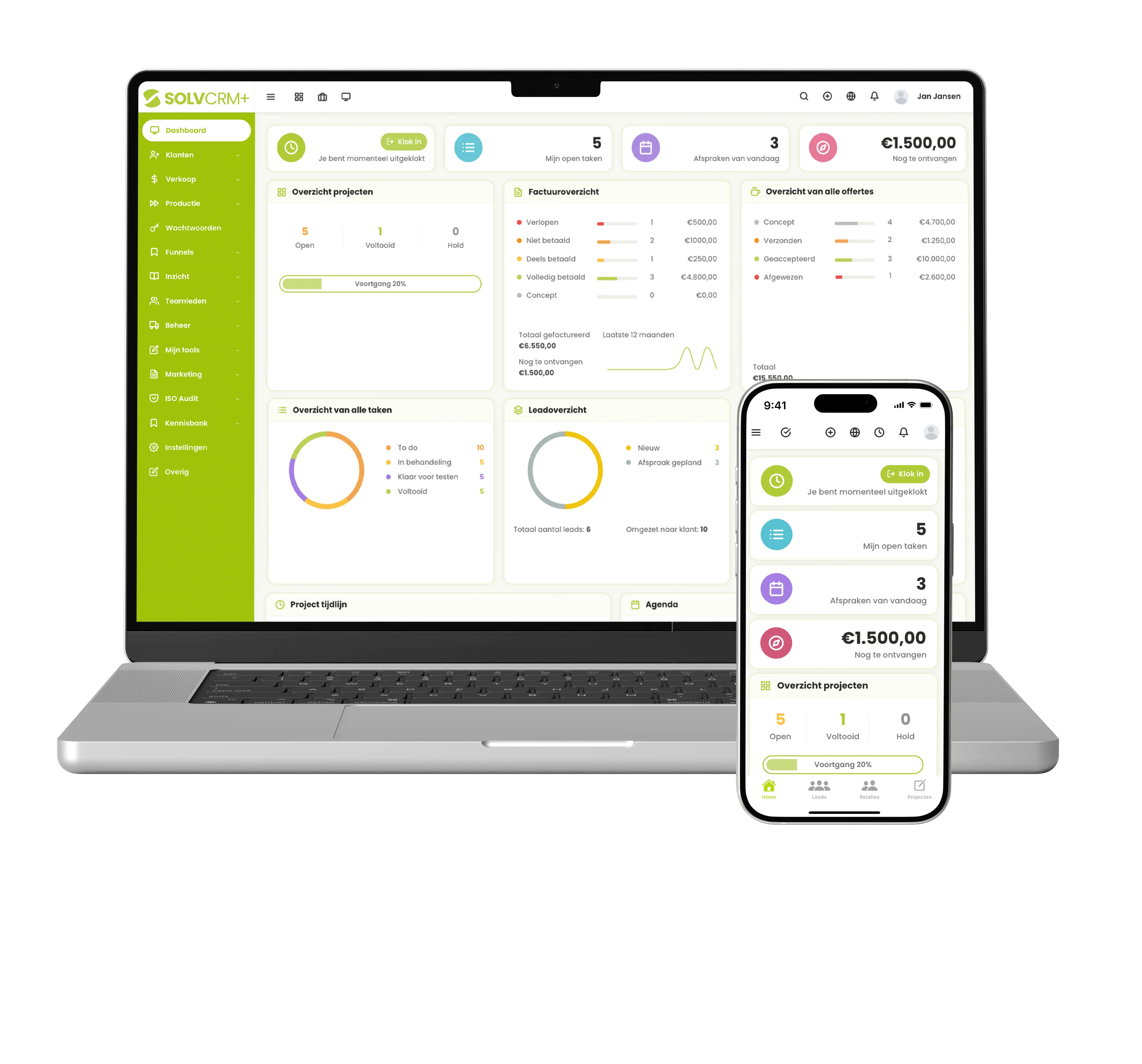 SolvCRM+ facturatiesoftware met klantinformatie en aangesloten bedrijfsprocessen